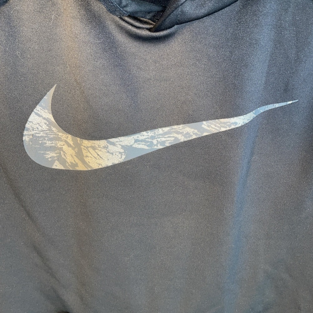 Nike Dri Fit Mens Black Training Big Logo Swoosh Hoodie Sweatshirt Camo Check L - Picture 2 of 7